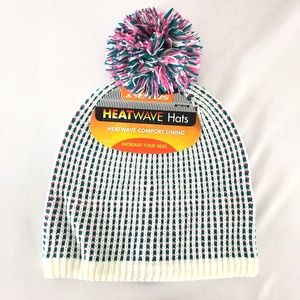Seirus Womens Heatwave Beanie Hat Pom Knit Ivory Purple Green One Size